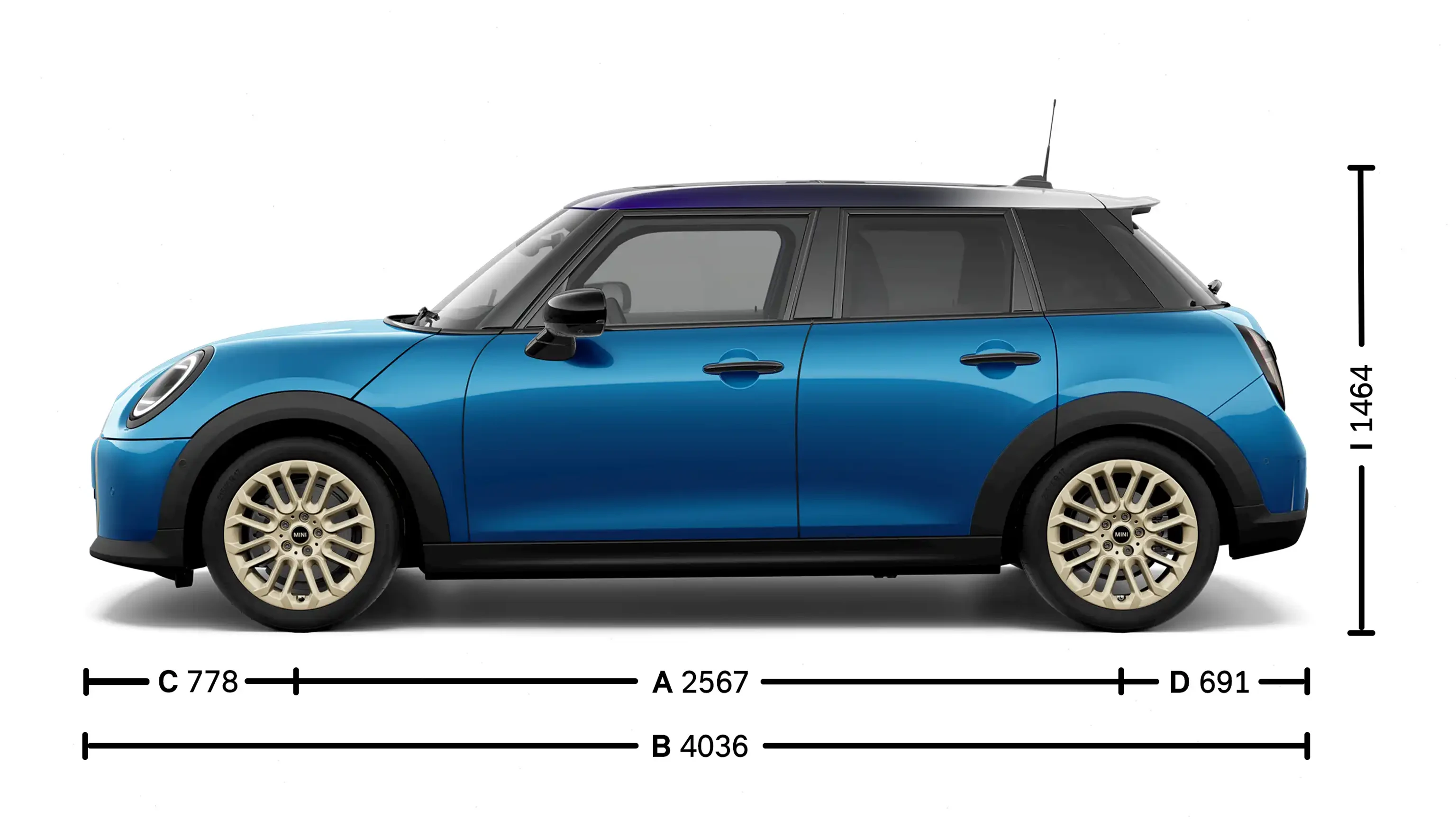 MINI Cooper 5-Türer – Abmessungen Ansicht von der Seite