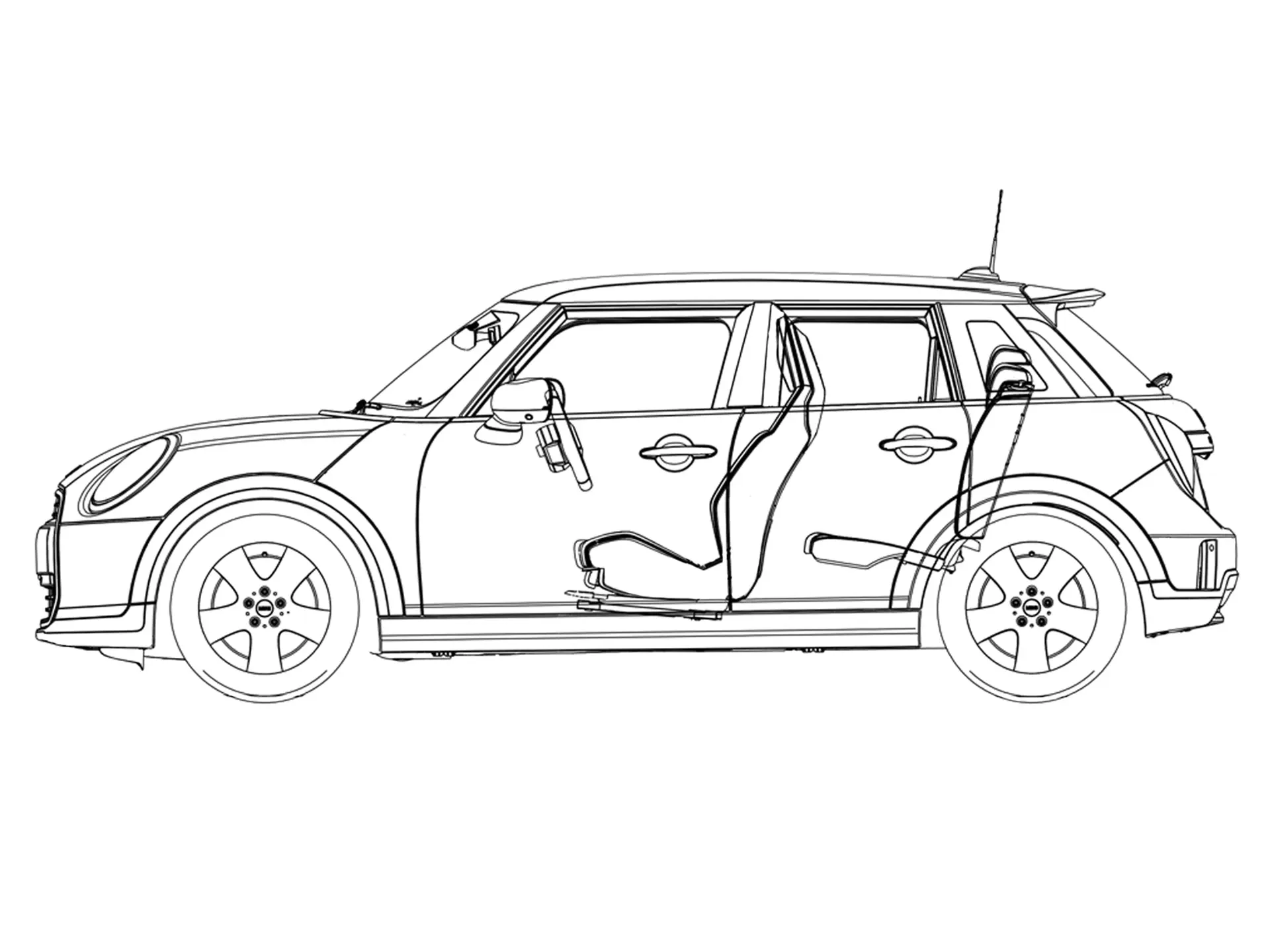MINI Cooper 5-Türer – Seitenansicht Zeichnung