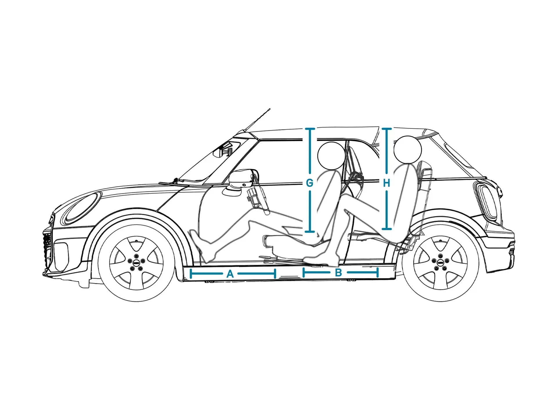 MINI Cooper Cabrio – Abmessungen Interieur Ansicht von der Seite