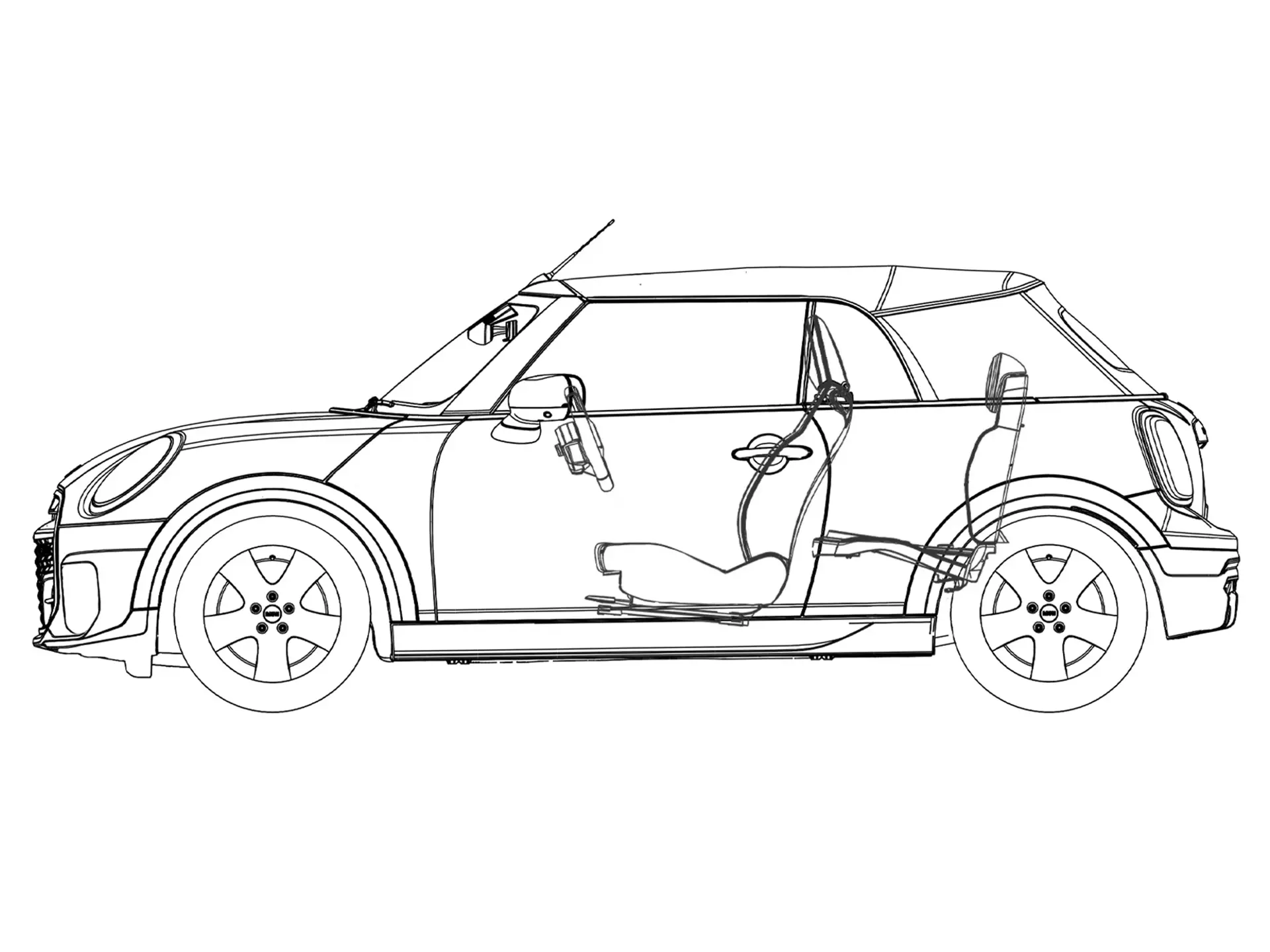 MINI Cooper Cabrio – Seitenansicht Zeichnung