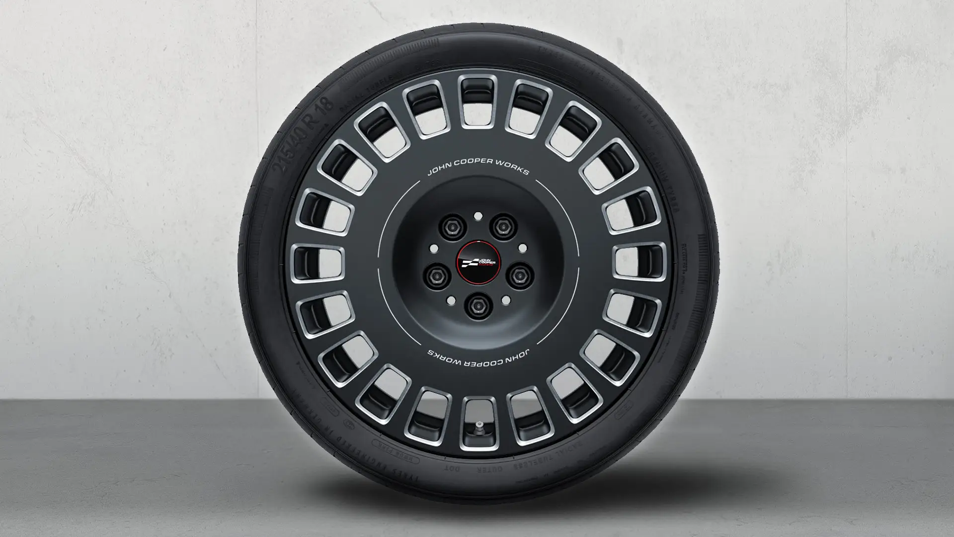 18" JCW Leichtmetallrad Rallye Spoke 964 Bicolor (Frozen Midnight Grey, poliert), Sommerkomplettradsatz.