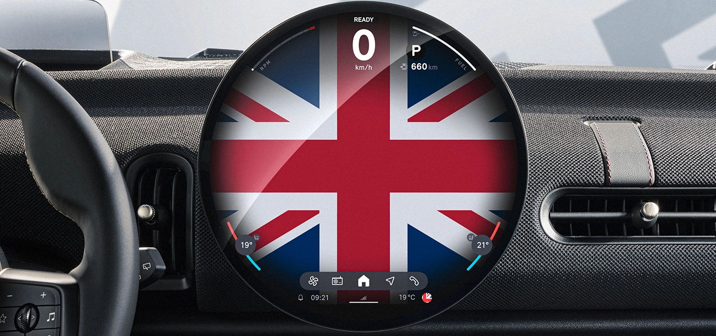 Vue de l'intérieur de la MINI Cooper Oxford Edition.